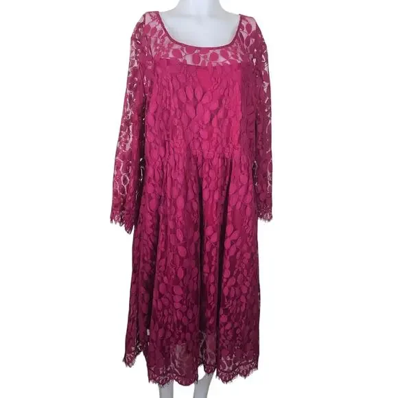 torrid | Dresses | Torrid Burgundy Summer Lace Overlay Lined Flounce Skater  Long Sleeve Dress 24 | Poshmark